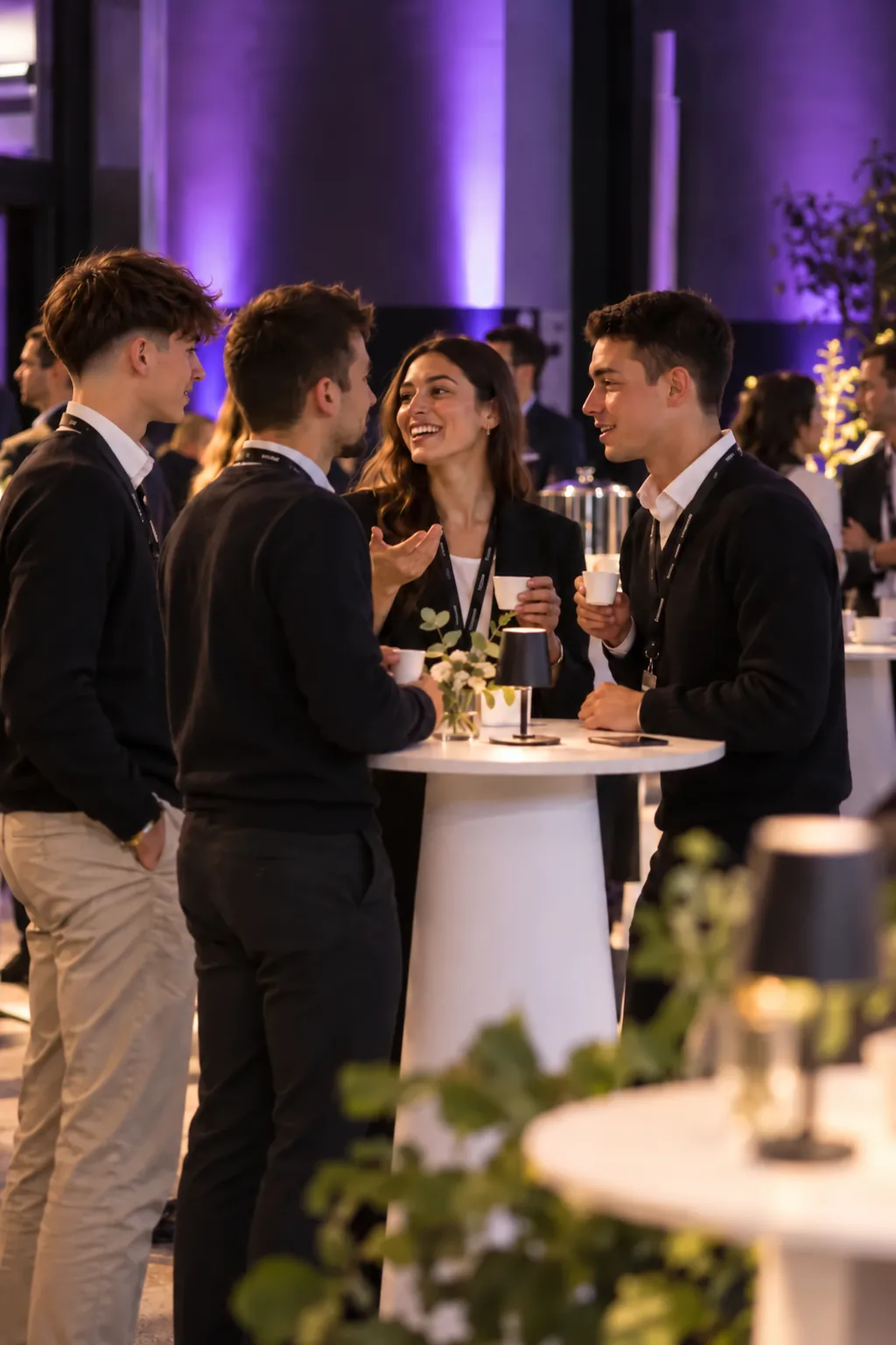 Professionisti che conversano durante la pausa caffè nell'area networking