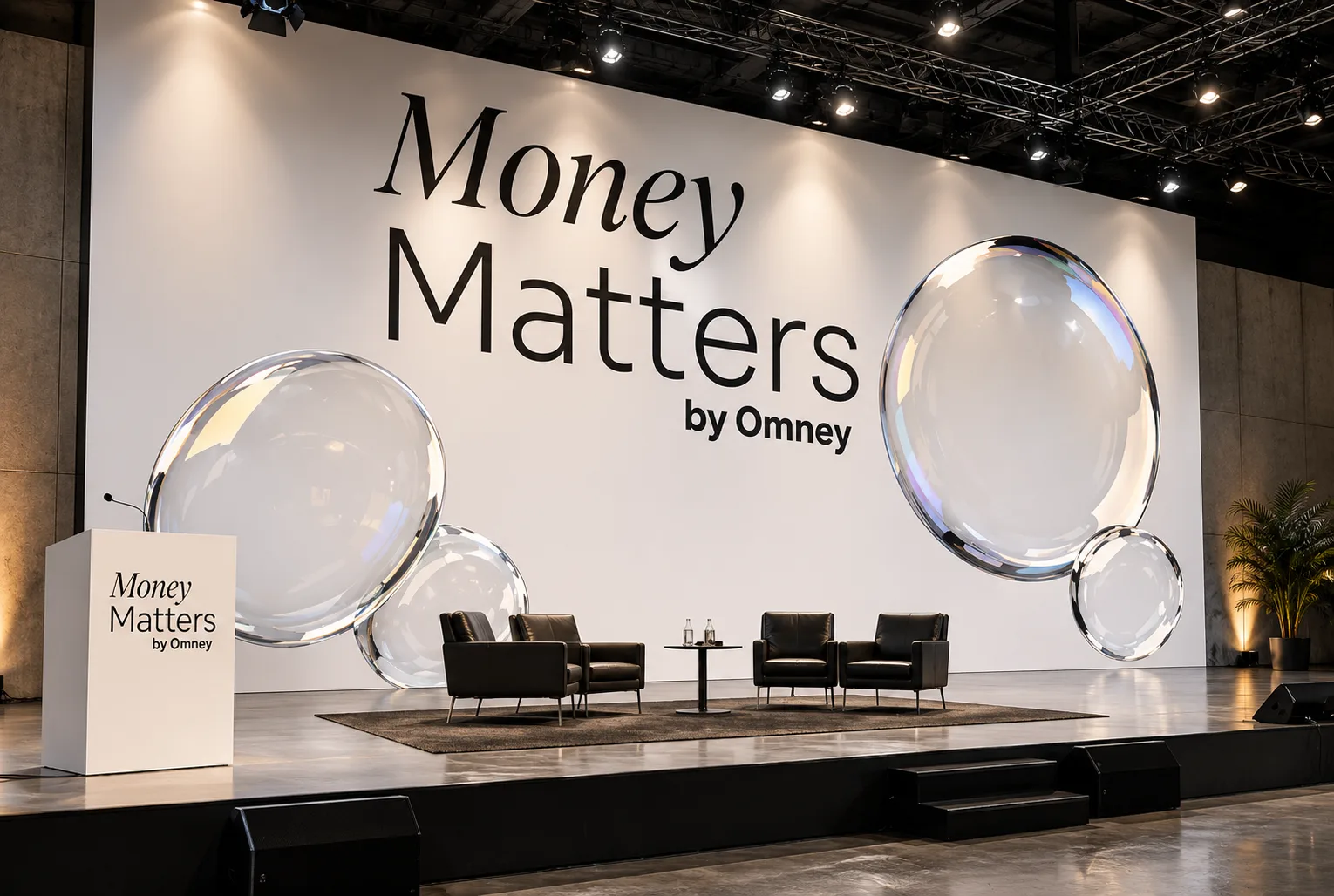 Il palco di Money Matters con le poltrone per i talk